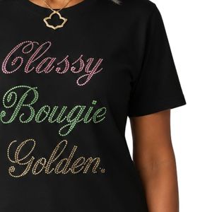 <b>Black</b> Classy Bougie Golden Graphic Tee <b>Women</b> Short Sleeve Casual Cotton <b>Shirt</b> Fashion Letter Print Top Summer Streetwear Apparel - Product Image 2