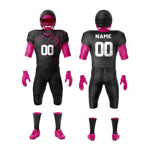 Ensemble de maillot et pantalon de football américain personnalisé sublimé pour homme, noir et rose, col en V, manches courtes, anti-humidité, ajusté - Product Image 1