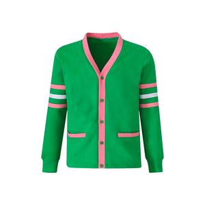 Cárdigan de Forro Polar Verde Personalizado para Hermandades, Corte Unisex con Cuello en V, para Pedidos de Grupos de Hermandades, Etiquetas Personalizadas, Servicio OEM para Compradores B2B - Product Image 1