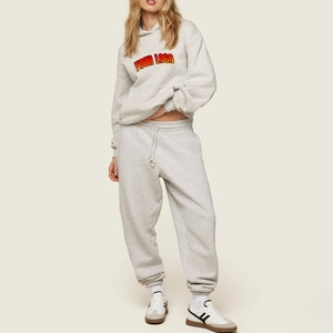 Custom Women's Streetwear <b>Tracksuit</b> Fleece Pullover Hoodie &Pants Cotton Fleece Embroidery Logo Winter Autumn Joggers Set - Product Image 4