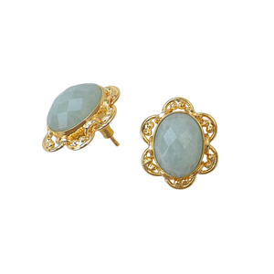 Boucles d'oreilles clous unisexes en Amazonite plaqué or 18 carats, style hip-hop, forme couronne, pour occasions festives - Product Image 6