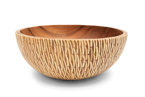 Tazón de Madera de Acacia Suar Hecho a Mano y Ecológico con Incrustaciones de Cáscara de Coco Blanca de 30 cm x 25 cm, Tazón para Servir de Grado Alimenticio de Bali - Product Image 2