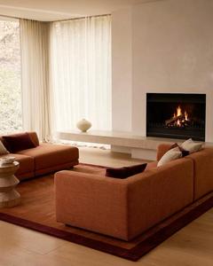 Tapis en laine de terre cuite au meilleur prix avec bordure bordeaux, tissé à la main en laine de Nouvelle-Zélande, tapis d'intérieur chaud, minimaliste et moderne - Product Image 4