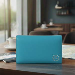 ClaraHan Cartera de viaje delgada de cuero azul marino para pasaporte y monedero multimoneda - Product Image 3