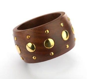 Luxury Handcrafted Wood Brass Bangle <b>Bracelet</b> Polished Designer Jewelry Gift - Product Image 2