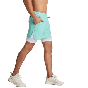 Pantalones Cortos Deportivos para Hombre, 100% Poliéster, con Cierre, 2 en 1, con Forro de Malla, para Gimnasio y Running - Product Image 4