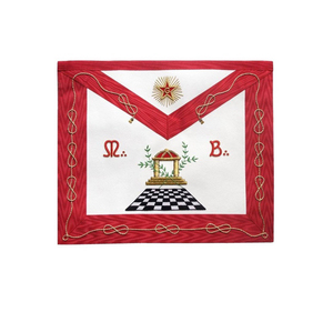 Tablier de maçon de la Loge Maçonnique Rite Écossais, blanc et rouge, avec emblèmes brodés dorés, tablier de pilier de sol à motif damier - Product Image 1
