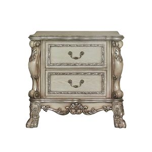 Table de chevet en bois à 2 tiroirs avec finition patine dorée et aspect osseux - Product Image 1