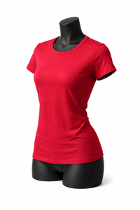 Women's <b>Red</b> Crew Neck Short Sleeve T-Shirt Slim Fit Jersey Cotton Casual Wear All Seasons - Product Image 5