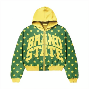OEM Custom Star Pattern Oversized Puff Print Zipper <b>Jacket</b> Custom Logo Fleece Streetwear Hip Hop <b>Punk</b> Style Grunge Hoodies - Product Image 5