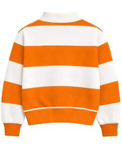 Sweat-shirt à col zippé rayé orange et blanc pour homme, col rabattu, pull en polaire décontracté pour l'hiver, fabricant OEM personnalisé - Product Image 2