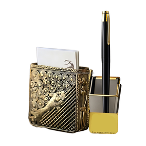 Handcrafted Brass 2.5 Inch Tabletop <b>Organiser</b> Square metal <b>Pen</b>/Card/Tissue Paper Holder - Product Image 1