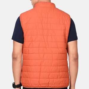 Gilet matelassé sans manches pour homme, rayures orange et marine, panneau de poitrine en polyester, col respirant, chaud, vente en gros - Product Image 2