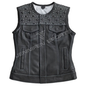 Chaleco de Cuero con Corte de Diamante para Motocicleta, para Mujer, Verano, Resistente al Viento, Transpirable, Informal, con Cierre, Perforado, Personalizable - Product Image 1