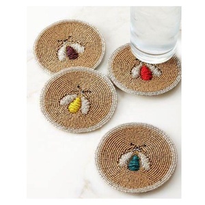Handmade Glass Beads Tea Coaster Set of 4 Bee Design <b>Coffee</b> Mug Tea Cup Drink Glass Dining Home & Office <b>Table</b> Decor Coaster - Product Image 2
