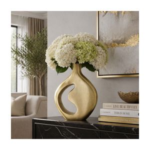 Vase à plumes en bronze moderne en métal brossé, décoration de table faite à la main, longueur 30,5 cm, hauteur 23,5 cm - Product Image 3