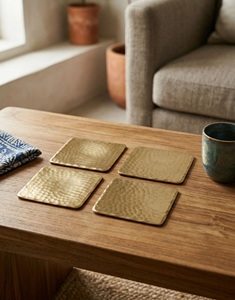 Heritage Hammered Square Brass <b>Coaster</b> Set Handcrafted Premium <b>Drink</b> <b>Coasters</b> Heat Resistant Table Protector Luxury Gift - Product Image 5