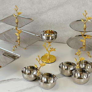 Bol de service double en argent de luxe avec poignée en forme d'oiseau doré sur branche, élégant plateau à noix en métal pour une décoration intérieure haut de gamme - Product Image 6