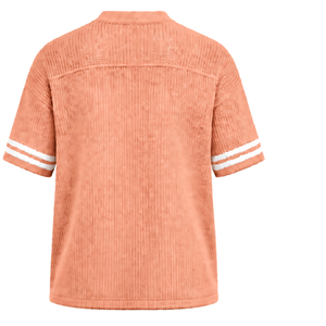 <b>Peach</b> Pink Lightweight Knit V Neck Sports Jersey Short Sleeve Stripe Detail Custom Oversized Casual Athletic Team Uniform Top - Product Image 2
