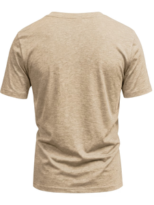Men's V-Neck Short Sleeve Solid Knitted Casual Breathable T-Shirt Regular Fit Beige 100% Cotton Knitted Jersey Fabric 180g - Product Image 4