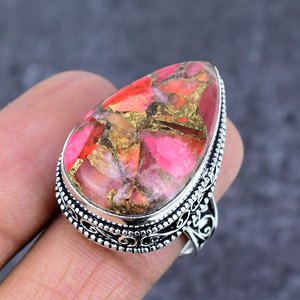 Anillo de declaración vintage hecho a mano con gema de cobre rosa en forma de pera con corte esmeralda, engaste de canal, chapado en plata 925, para citas y bodas - Product Image 2
