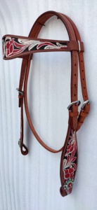 Brida de cuero occidental para caballo con un hermoso diseño, hecha a mano con cuero genuino. - Product Image 2