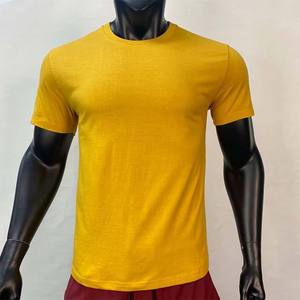 Camiseta de Manga Corta para Hombre, Cuello Redondo, Color Amarillo, Corte Regular, Color Sólido, Material Jersey Informal, 100% Algodón - Product Image 1