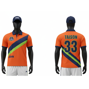 Maillot de cricket pour hommes 180 GSM en polyester respirant, design à panneaux latéraux violet et jaune, sublimation personnalisée, logo d'équipe, nom et numéro - Product Image 3