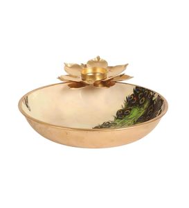 Bol Urli en métal de qualité supérieure avec motif de paon peint et support pour bougie en forme de fleur de lotus - Product Image 6