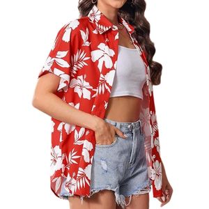 Camisas Hawaianas para Mujer, Blusa Floral de Verano con Botones, Cuello en V, Manga Corta Tipo Murciélago, para Playa, Luau, Aloha, Fiestas - Product Image 2