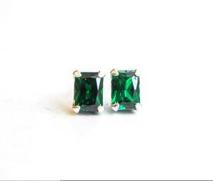 Emerald Sterling <b>Silver</b> <b>Stud</b> <b>Earrings</b> May Birthstone Minimalist Women Jewelry Gemstone Handmade Wholesale Supplier - Product Image 4