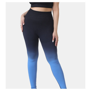 High Waist Full Length Gradient Color <b>Yoga</b> Leggings <b>Plus</b> <b>Size</b> Spandex Polyester Elastic Waist Women <b>Pants</b> - Product Image 3