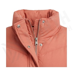 Women's Quilted Jacket Coral Stand Collar Full Sleeve Winter Short Length Polyester Filling Zipper Closure - Product Image 4