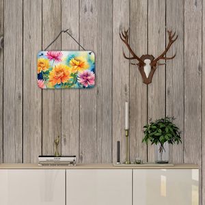 Panneau métallique en aluminium multicolore New Watercolor Chrysanthemums Door Hanging for Kitchen Bar Bathroom Home Decor 8HX12W - Product Image 4