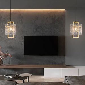 Jewell 1-<b>Light</b> Brass <b>Geometric</b> Pendant <b>Light</b> with Water-Ripple Glass <b>Shade</b> Stylish Chandelier for Home Decor - Product Image 2