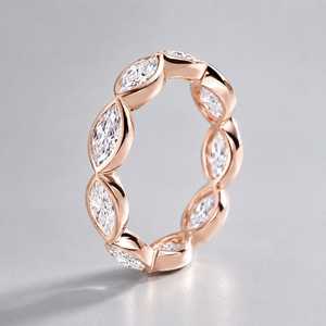 Marquise Cut Lab Grown Diamond <b>Stacking</b> Band Ring For Women's 14K Rose Gold Lovers Anniversary Party Gift For Partners - Product Image 2