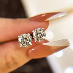 Elegant Look's 925 Moissanite Round Cut <b>Stud</b> Earrings Sterling <b>Silver</b> White Gold Plated Women's 1.0 Carat*2p Trendy - Product Image 6