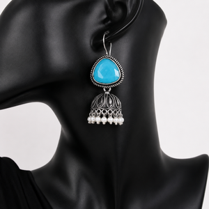Oxidized <b>Silver</b> Brass Imitation Pearl Jhumka Chandelier Indian Traditional Bohemian Style Party for Women Wholesale Supplier - Product Image 1