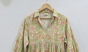 Hand Block Print Cotton Midi <b>Dress</b> Women <b>Summer</b> <b>Boho</b> Floral Casual Loose Fit Handmade Indian <b>Dress</b> Breathable Soft Fabric - Product Image 3