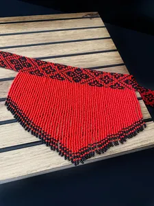Custom beadwork Ukrainian Beaded Gerdan <b>Necklace</b> Red Black, Boho Fringe Choker, Ethnic <b>Statement</b> Piece WEDDING , ANNIVERSARY, - Product Image 4