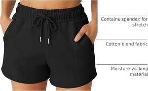 Shorts amples en molleton pour femme, taille haute, avec fentes latérales, poches et cordon de serrage, coupe décontractée, pour la détente estivale - Product Image 5