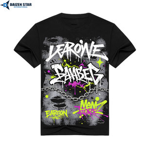 Men's Black Graffiti Print T-Shirt Short Sleeve O-Neck Streetwear Regular Fit Cotton Jersey Patterned Front <b>Logo</b> - Product Image 5