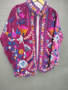 Bohemian Hand Embroidered <b>Velvet</b> Reversible Quilted Eco-Friendly Floral Ethnic Winter <b>Jacket</b> for <b>Women</b> - Product Image 2