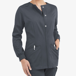 Chaquetas de Enfermería con Logotipo Personalizado, Cuello Redondo, Cierre de Broches, Puños Acanalados, Bolsillos Delanteros, Precio al por Mayor, Chaquetas de Enfermería Elegantes OEM - Product Image 1