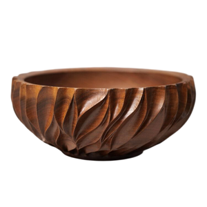 Bol en bois tendance avec motif floral sculpté, design chinois traditionnel, pour servir des aliments, offrir en cadeau, cuisine, salle à manger et usage domestique - Product Image 6