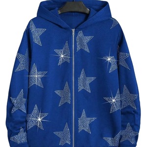 Sweat à capuche zippé intégral pour homme, motif crâne et squelette, orné de strass et cristaux scintillants, en polaire chaude pour l'hiver, personnalisable, très demandé - Product Image 1