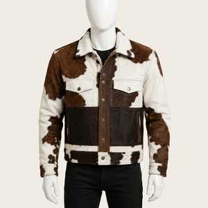 Blouson de motard en cuir véritable pour homme, motif vachette, col rabattable, fermeture éclair, coupe classique, hiver, décontracté, fourrure synthétique épaisse - Product Image 1