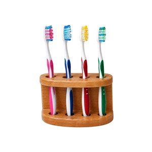 Handicraft Wooden Toothbrush Holder Stand 4 Slot Natural Wood Toothbrush Storage Organizer For <b>Bathroom</b> <b>Decor</b> Wholesale - Product Image 1