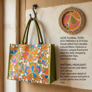 Sac fourre-tout en jute durable, personnalisé et imprimé de qualité supérieure |   Sac de plage élégant avec poignée longue, réutilisable, pour le bureau, les voyages et le rangement - Product Image 3