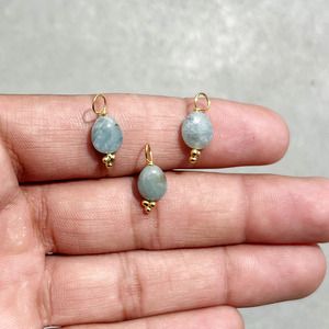 Natural Aquamarine Tumble Charm |Smooth Pendant | Gold Wire <b>Wrapped</b> Minimalist Jewelry - Product Image 1